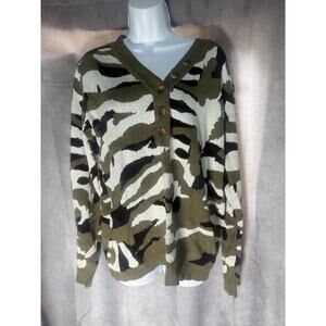 Merokeety Womens Size XL Camo Button Sweater Pullover Cotton Long Sleeve